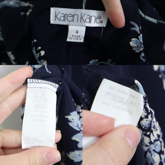 Vintage 1990s Size 4 Rayon Slinky Maxi Dress Navy Blue Floral Print - Picture 10 of 10